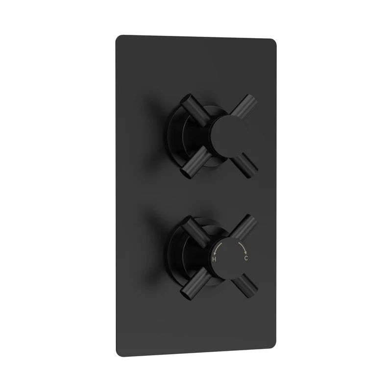 Hudson Reed Tec Crosshead Twin Thermostatic Shower Valve With Diverter Contemp Matt Black Brass Abs 215x120x138mm