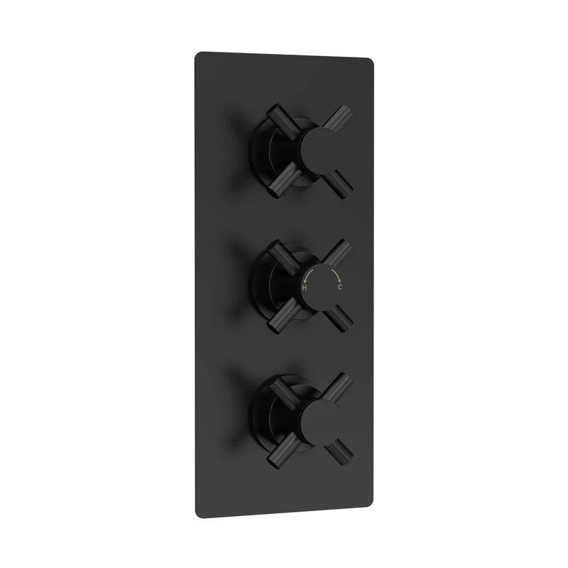 Hudson Reed Tec Crosshead Triple Thermostatic Shower Valve With Diverter Contemp Matt Black Brass Abs 280x120x136mm