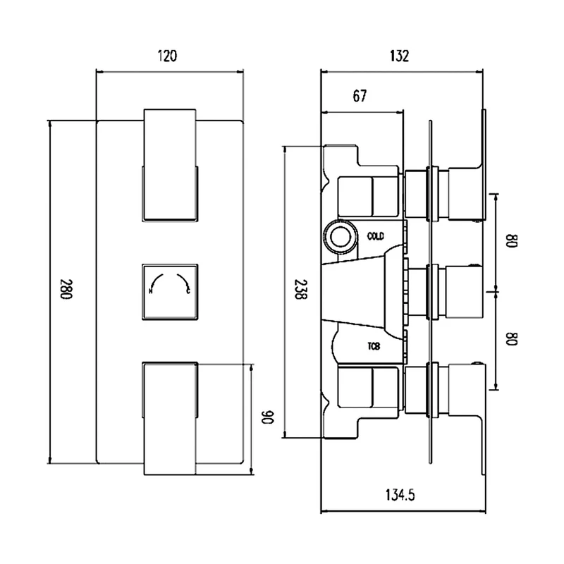 Hudson Reed 3 Outlet Valves Triple Thermostatic Shower Valve With Diverter Contemp Chrome Brass Abs 300x120x135mm
