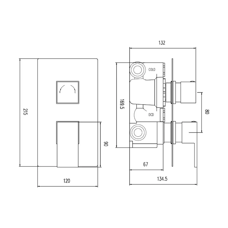 Hudson Reed 1 Outlet Valves Twin Thermostatic Shower Valve Contemp Chrome Brass Abs 215x120x135mm - ART3210