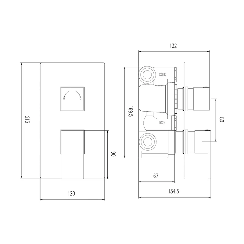 Hudson Reed 2 Outlet Valves Twin Thermostatic Shower Valve With Diverter Contemp Chrome Brass Abs 215x120x135mm - ART3207