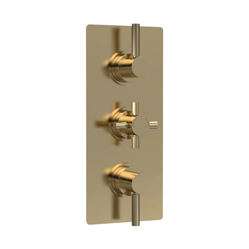 Hudson Reed Tec Pura Triple Thermostatic Shower Valve Contemp Brushed Brass Brass Abs 280x80x136mm