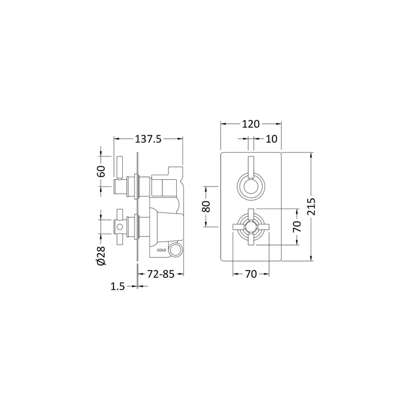 Hudson Reed Tec Pura Twin Thermostatic Shower Valve With Diverter Contemp Chrome Brass Abs 215x120x137mm