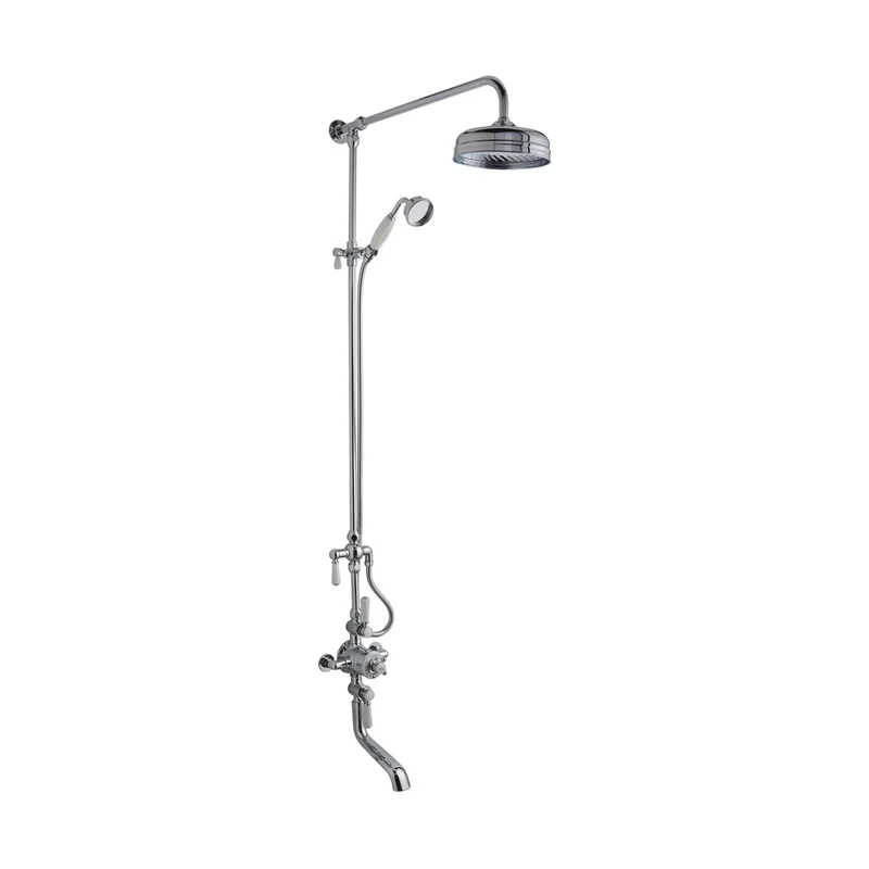 Hudson Reed Topaz Triple Thermostatic Shower Valve With Rigid Riser Trad Chrome Brass 1440x195x667mm