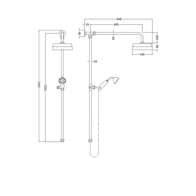 Hudson Reed Concealed Valves Sets Rigid Riser Kit Trad Chrome Brass 1081x160x635mm
