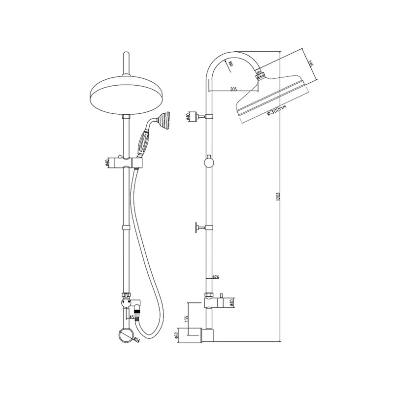 Hudson Reed Concealed Valves Sets Rigid Riser Kit Trad Chrome Brass Abs 1205x300x455mm