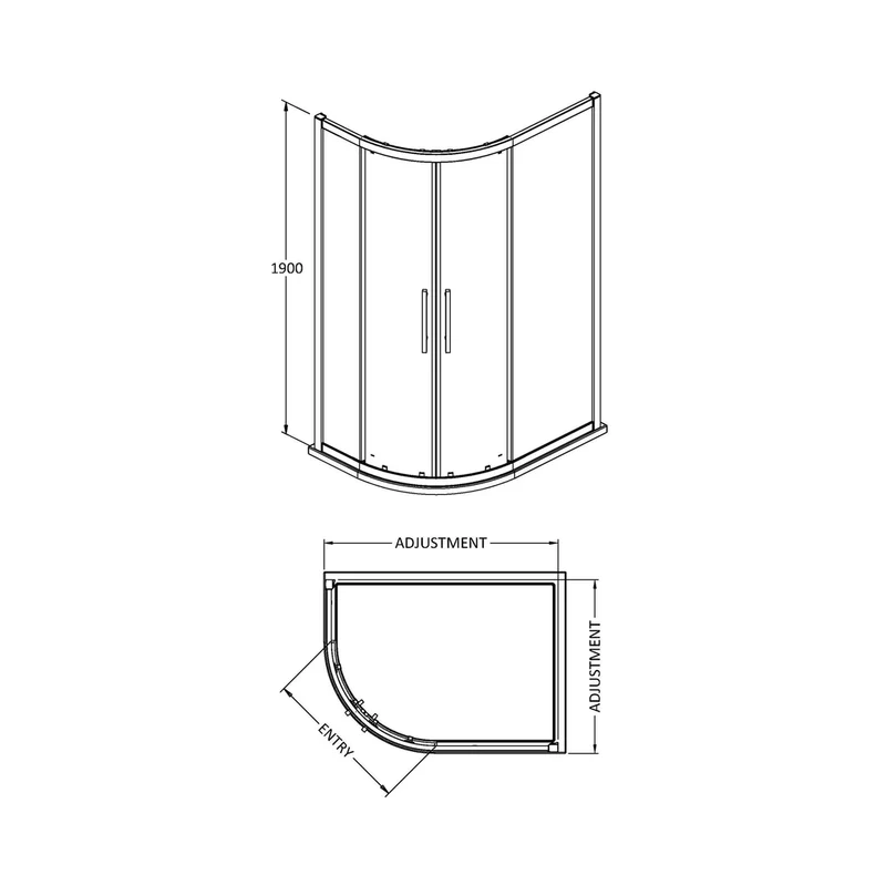 Hudson Reed Apex 1200 X 900mm Offset Quadrant Contemp Chrome Aluminium,metal 1900x1180x880mm - M1290QH4
