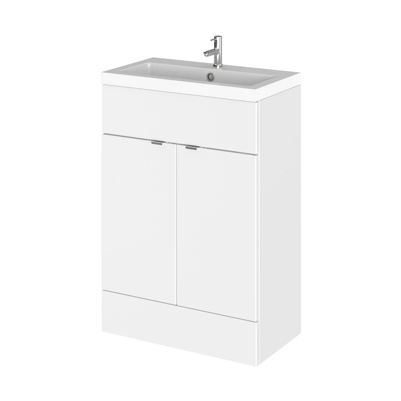 Hudson Reed Fusion 600mm Vanity Unit & Basin Contemp Gloss White MFC Painted Gloss 904x605x360mm
