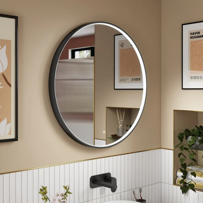 Hudson Reed Mensa Black Frame Led Mirror - 800mm Contemp Aluminium 800x800x47mm