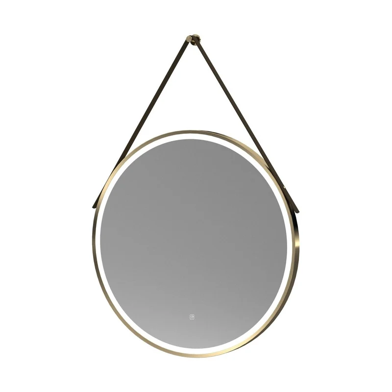 Hudson Reed Framed Led Touch Sensor Mirrors 800mm Round Illuminated Mirror Contemp Brushed Brass Aluminium 800x800x40mm