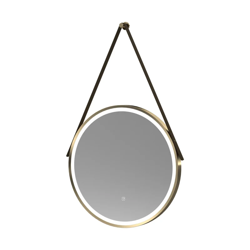 Hudson Reed Framed Led Touch Sensor Mirrors 600mm Round Illuminated Mirror Contemp Brushed Brass Aluminium 600x600x40mm