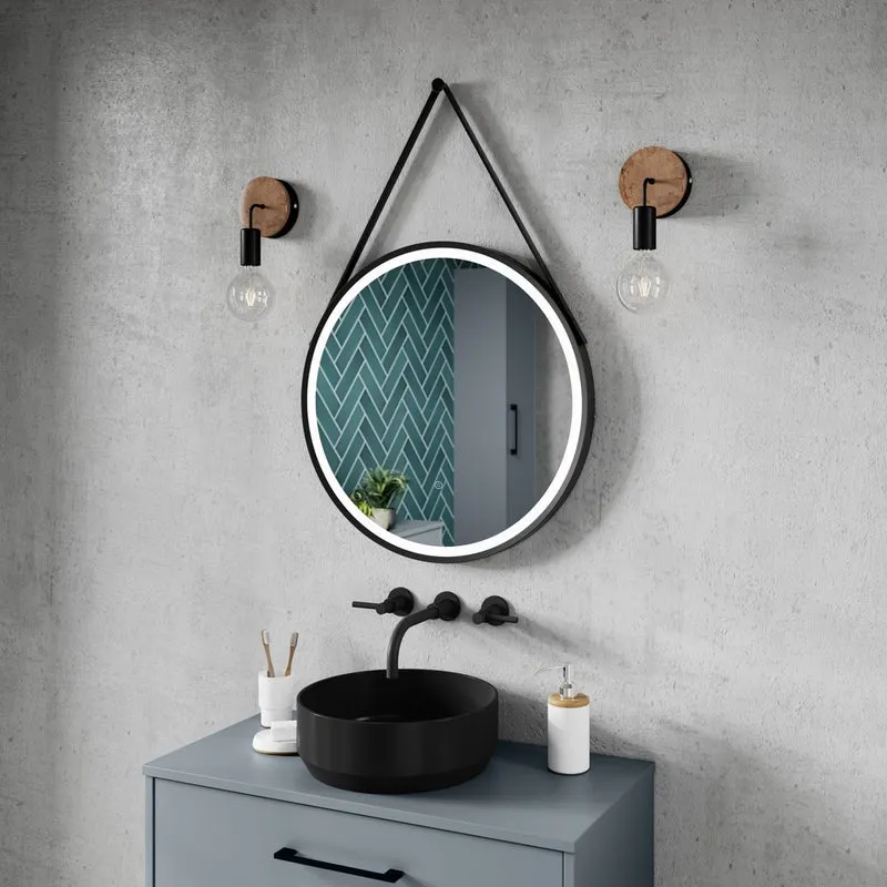 Hudson Reed Framed Led Touch Sensor Mirrors 600mm Round Illuminated Mirror Contemp Matt Black Aluminium 600x600x40mm