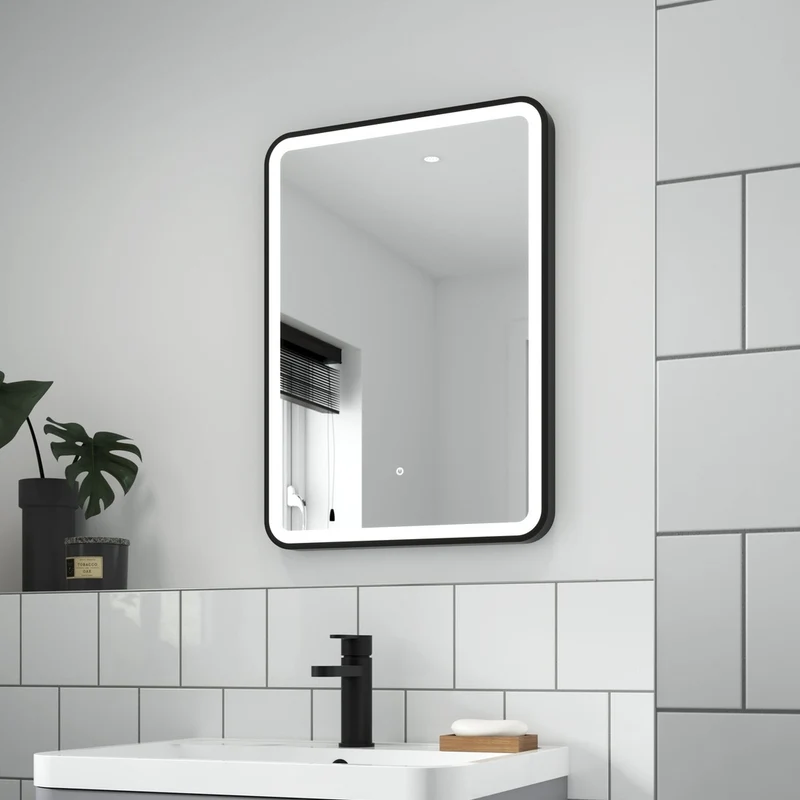 Hudson Reed Framed Led Touch Sensor Mirrors 700 X 500 Black Framed Mirror Contemp Matt Black Aluminium 700x500x40mm