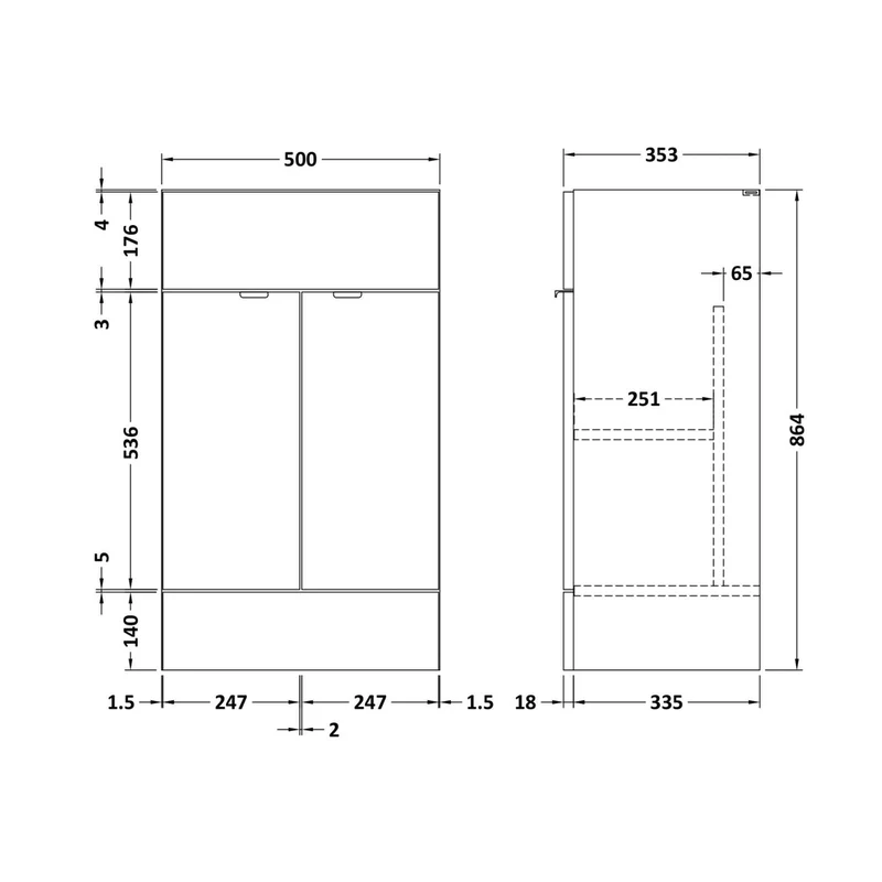 Hudson Reed Fusion 500mm Vanity Unit Contemp Gloss Grey MFC Painted Gloss 864x500x355mm