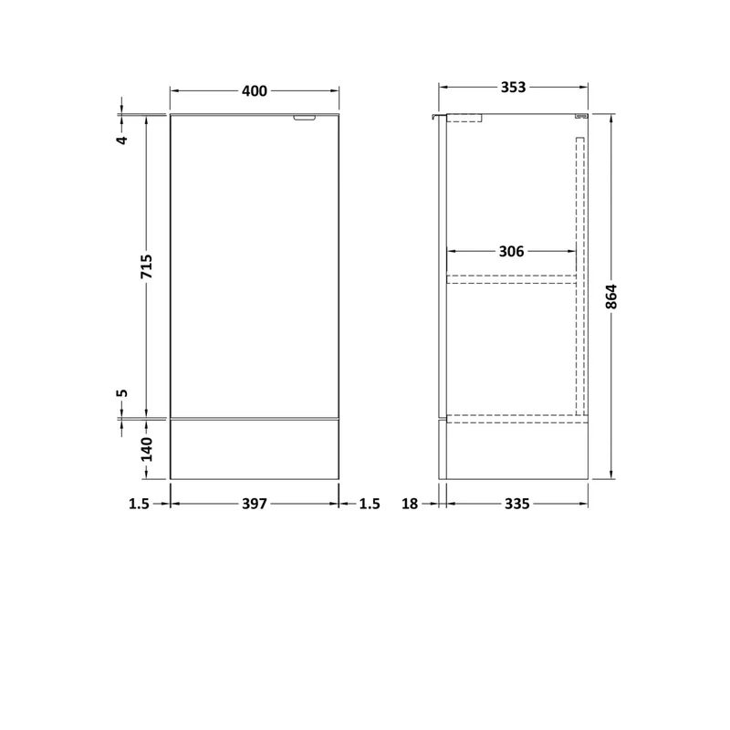 Hudson Reed Fusion 400mm Base Unit Contemp Charcoal Black MFC Textured Woodgrain 864x400x355mm