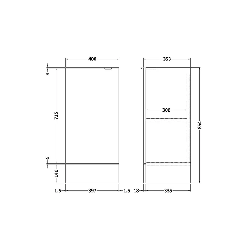 Hudson Reed Fusion 400mm Base Unit Contemp Graphite Grey Woodgrain MFC Textured Woodgrain 864x400x355mm