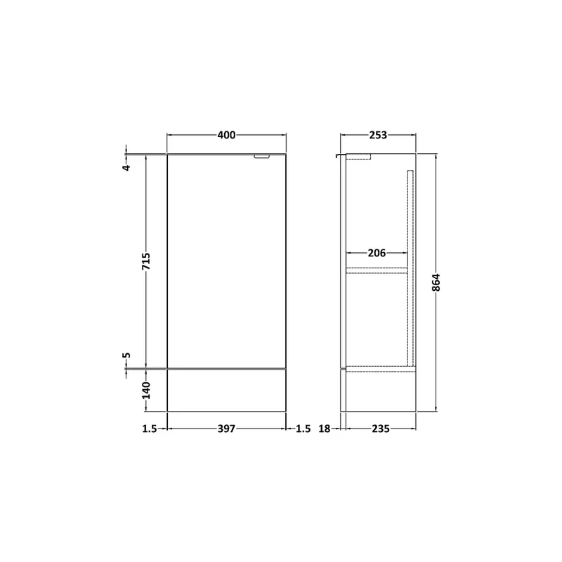 Hudson Reed Fusion 400mm Base Unit - Compact Contemp Graphite Grey Woodgrain MFC Textured Woodgrain 864x400x255mm