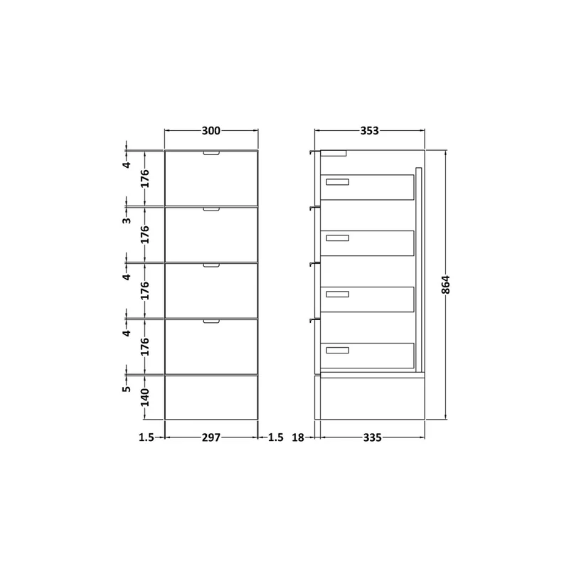 Hudson Reed Fusion 300mm Drawer Unit Contemp Graphite Grey Woodgrain MFC Textured Woodgrain 864x300x355mm