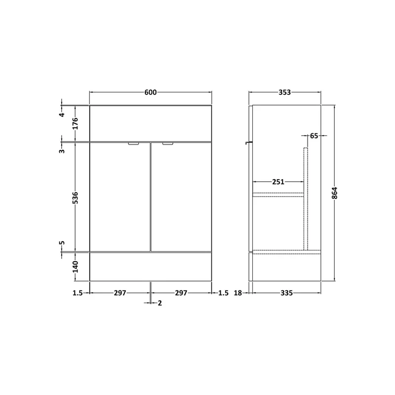 Hudson Reed Fusion 600mm Vanity Unit Contemp Anthracite Woodgrain MFC Textured Woodgrain 864x600x355mm