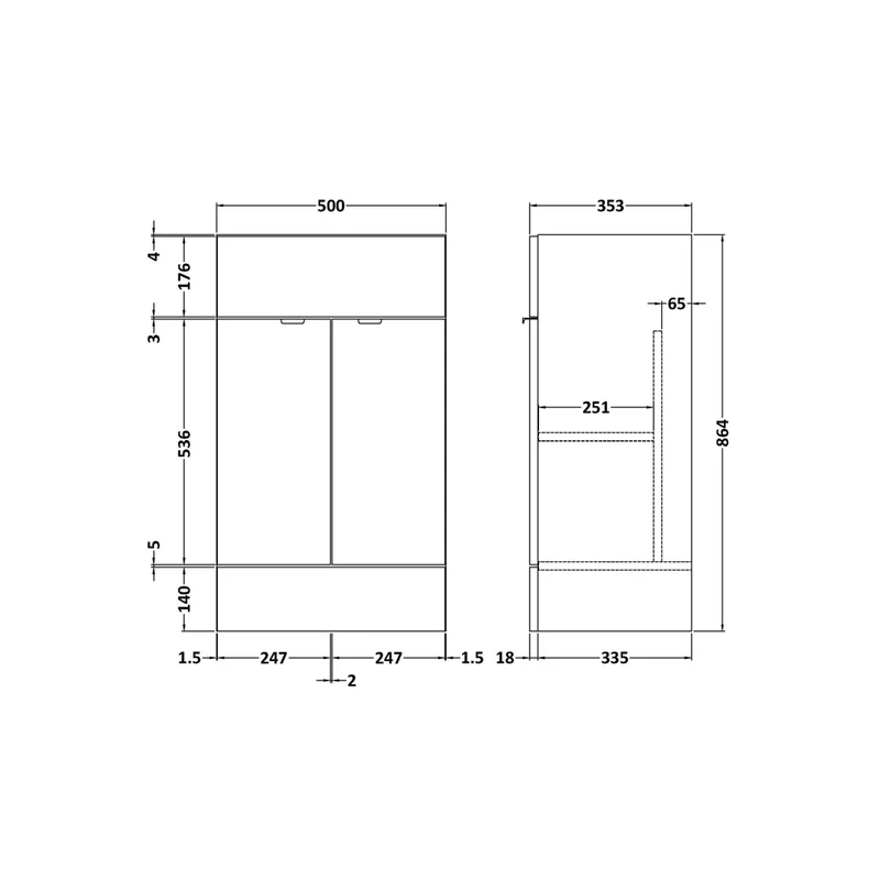 Hudson Reed Fusion 500mm Vanity Unit Contemp Anthracite Woodgrain MFC Textured Woodgrain 864x500x355mm