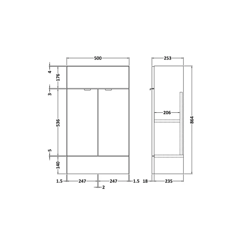 Hudson Reed Fusion 500mm Vanity Unit - Compact Contemp Anthracite Woodgrain MFC Textured Woodgrain 864x500x255mm