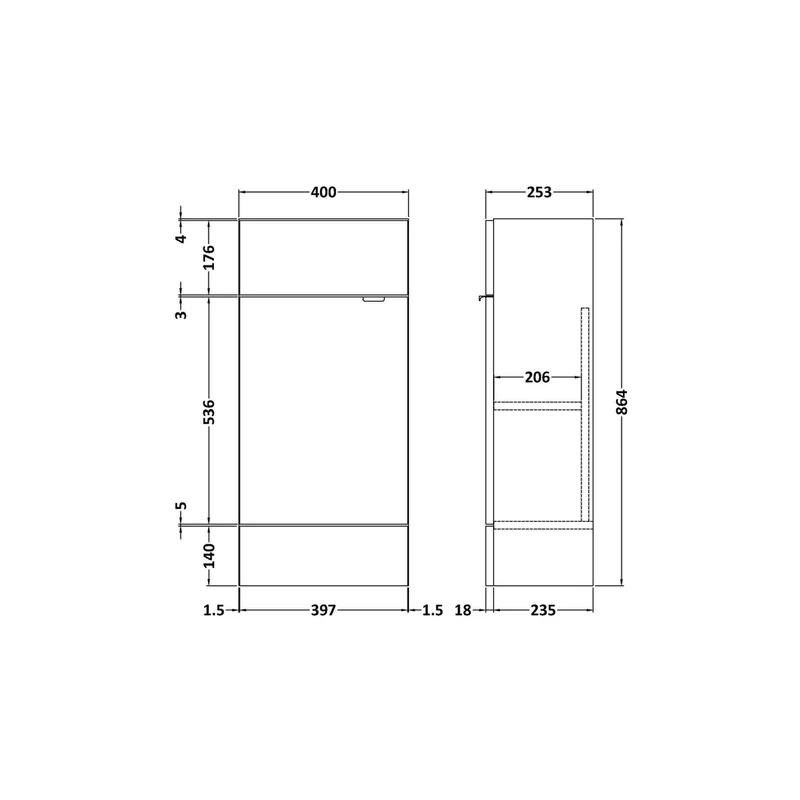 Hudson Reed Fusion 400mm Vanity Unit - Compact Contemp Anthracite Woodgrain MFC Textured Woodgrain 864x400x255mm