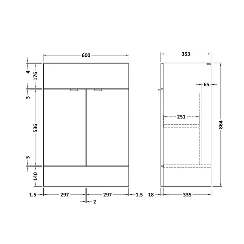Hudson Reed Fusion 600mm Vanity Unit Contemp Bleached Oak MFC Textured Woodgrain 864x600x355mm