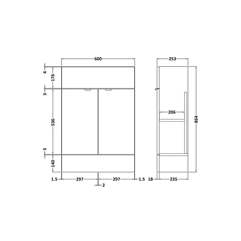Hudson Reed Fusion 600mm Vanity Unit - Compact Contemp Bleached Oak MFC Textured Woodgrain 864x600x255mm