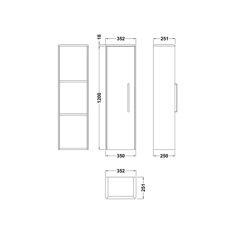 Hudson Reed Solar Wall Hung 350mm Tall Unit Contemp Indigo Blue MDF Vinyl Smooth Matt 1200x350x250mm