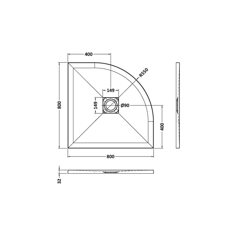 Hudson Reed Slim Quadrant Trays Quad Shower Tray 800 X 800mm Contemp White Slate Acrylic Capped Abs Caco3 And Pu