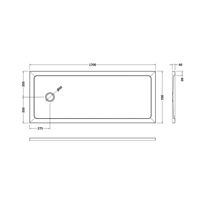 Hudson Reed Rectangular Trays Slip Resistant Bath Replacement Shower Tray 1700 X 700mm Contemp European White Acrylic Capped Abs Caco3 And Pu