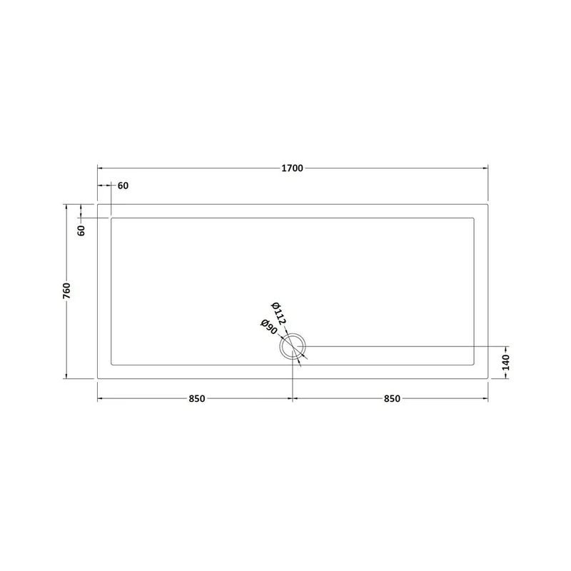 Hudson Reed Rectangular Trays Rectangular Shower Tray 1700 X 760mm Contemp Grey Slate Acrylic Capped Abs Caco3 And Pu