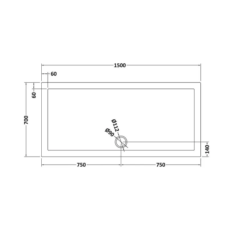 Hudson Reed Rectangular Trays Rectangular Shower Tray 1500 X 700mm Contemp Grey Slate Acrylic Capped Abs Caco3 And Pu