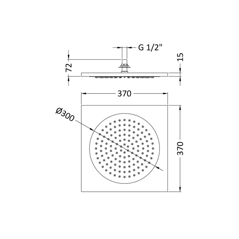 Hudson Reed Fixed Heads Ceiling Tile Fixed Head Contemp Chrome Stainless Steel 72x370x370mm