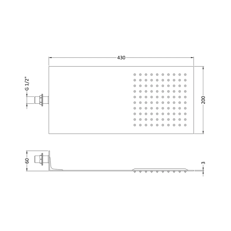 Hudson Reed Fixed Heads Fixed Head Contemp Chrome Stainless Steel 60x200x430mm