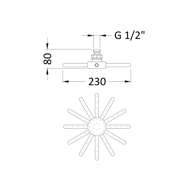 Hudson Reed Fixed Heads Fixed Head Contemp Chrome Brass 80x230x230mm