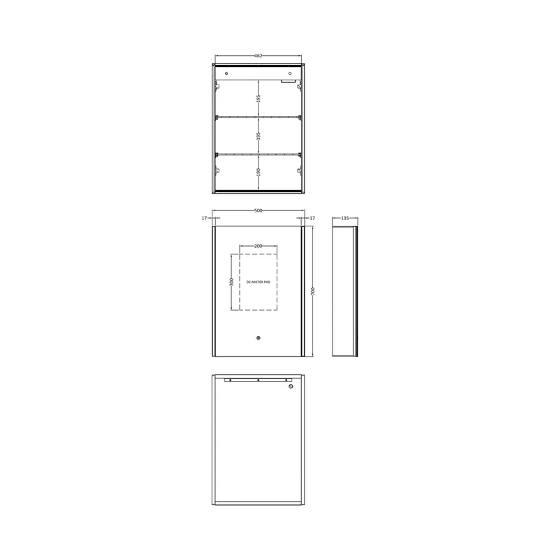 Hudson Reed Single Door Mirror Cabinets 500mm Mirror Cabinet Contemp Silver Aluminium 700x500x140mm