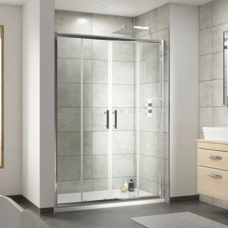 Hudson Reed Pacific 1400mm Double Sliding Door Contemp Chrome Aluminium,metal 1850x1390x44mm - AQSLD14