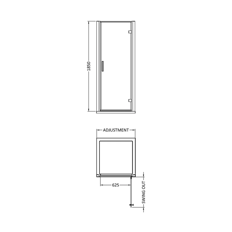 Hudson Reed Pacific 900mm Hinged Door Contemp Chrome Aluminium,metal 1850x890x44mm - AQHD90H3