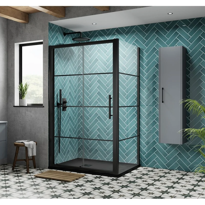 Hudson Reed Apex 1200mm Sliding Shower Door Contemp Matt Black Aluminium,metal 1950x1190x44mm