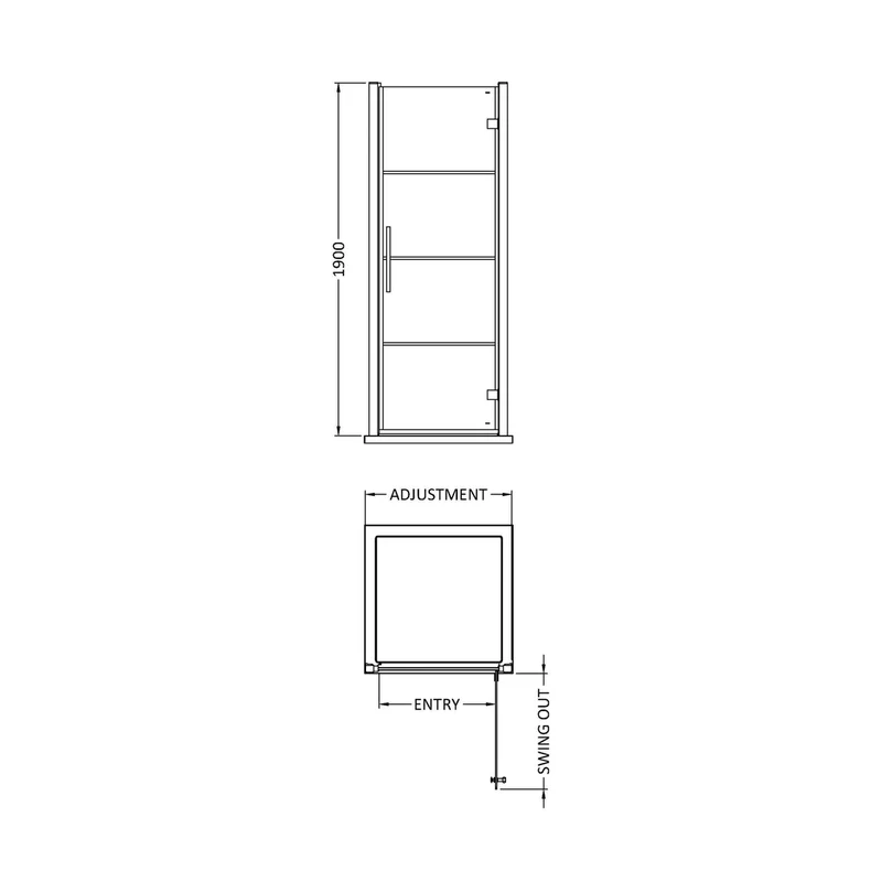 Hudson Reed Apex 900mm Hinged Shower Door Contemp Matt Black Aluminium,metal 1950x890x44mm