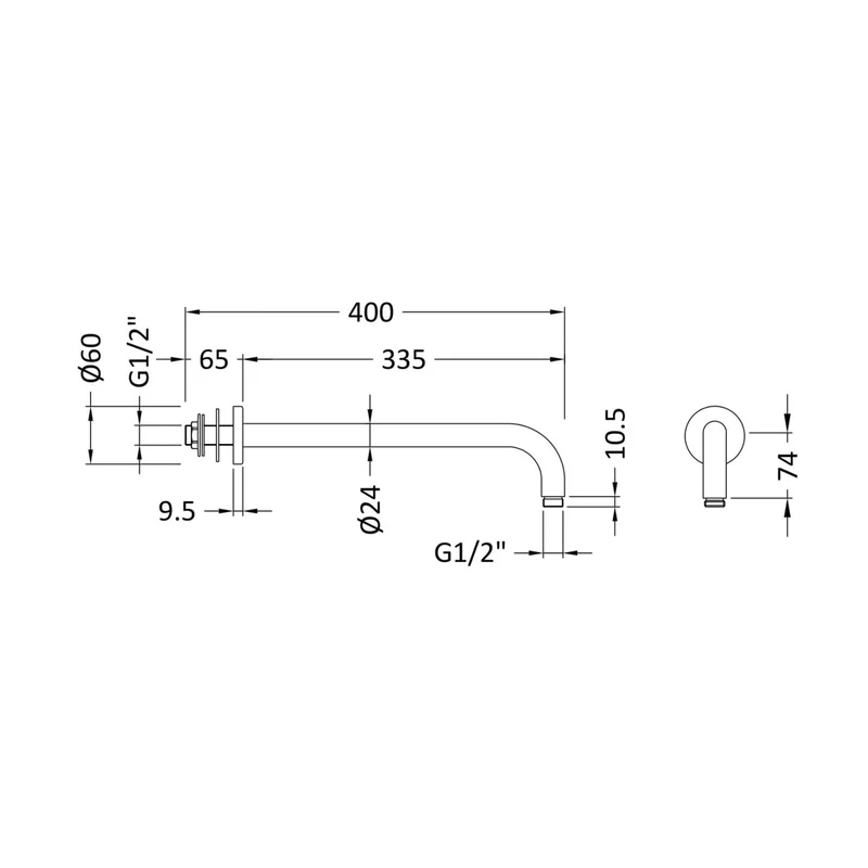 Hudson Reed Shower Arms Wall-mounted Arm Contemp Matt Black Brass 104x62x400mm