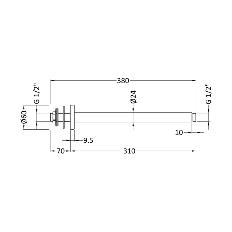 Hudson Reed Shower Arms Ceiling-mounted Arm Contemp Chrome Brass 300x60x60mm