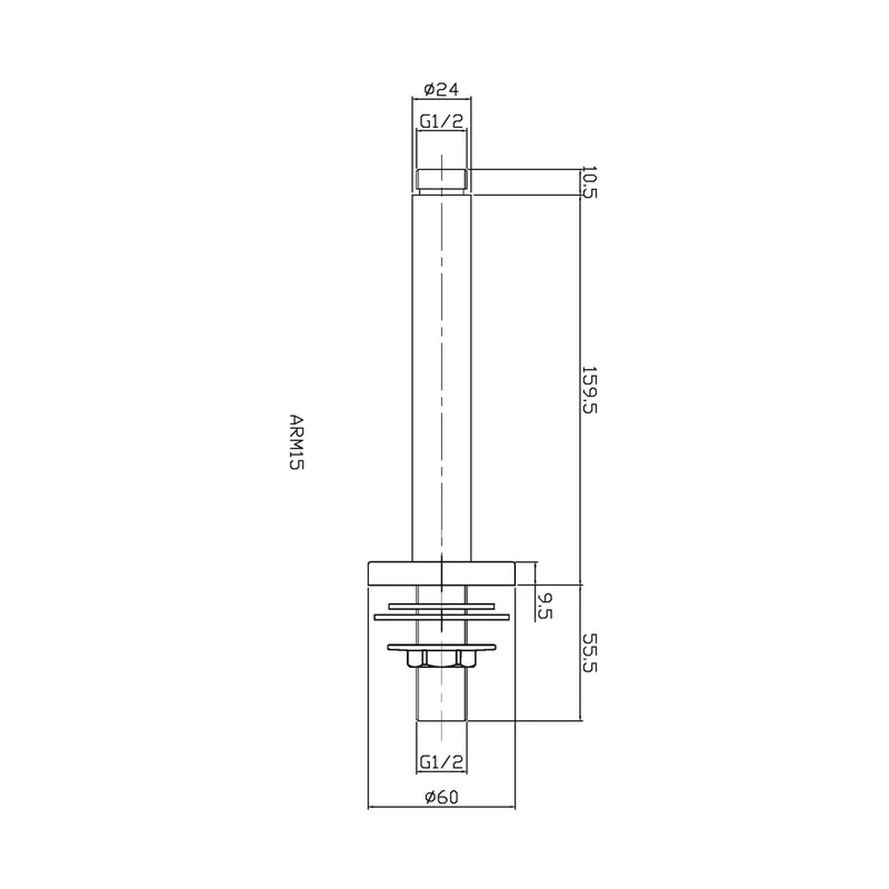 Hudson Reed Shower Arms Ceiling-mounted Arm Contemp Chrome Brass 210x63x63mm