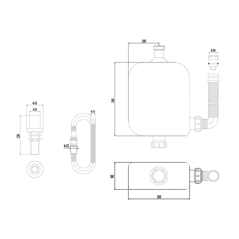 Hudson Reed Shower Accessories Deck Shower Kit Contemp Chrome Plastic 90x220x335mm