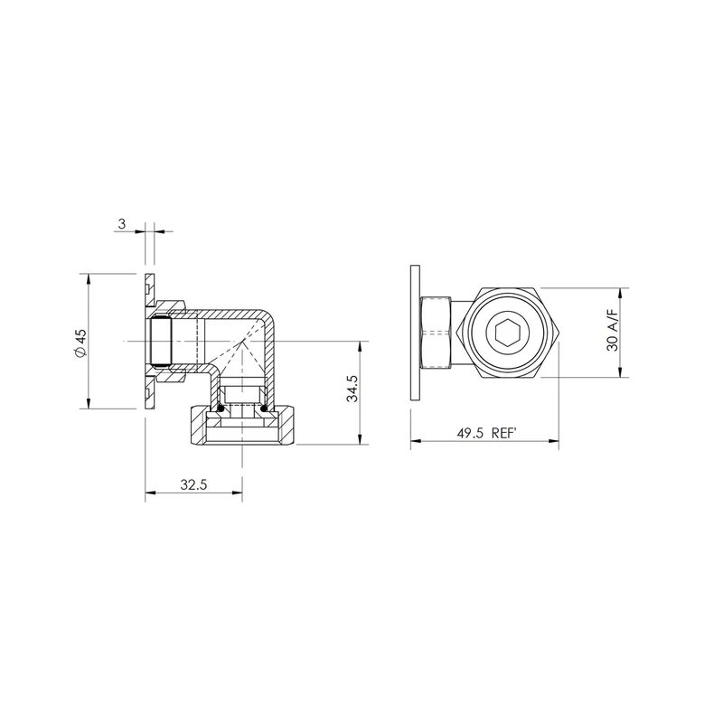 Hudson Reed Shower Parts Back To Wall Shower Elbow Trad Chrome Brass 45x30x49.5mm