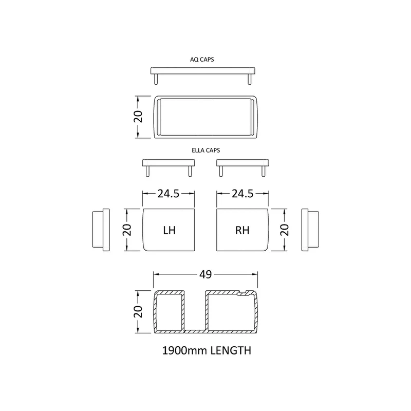 Hudson Reed Enclosure Accessories 1900mm Profile Extension Kit Contemp Chrome Aluminium 1900x20x49mm