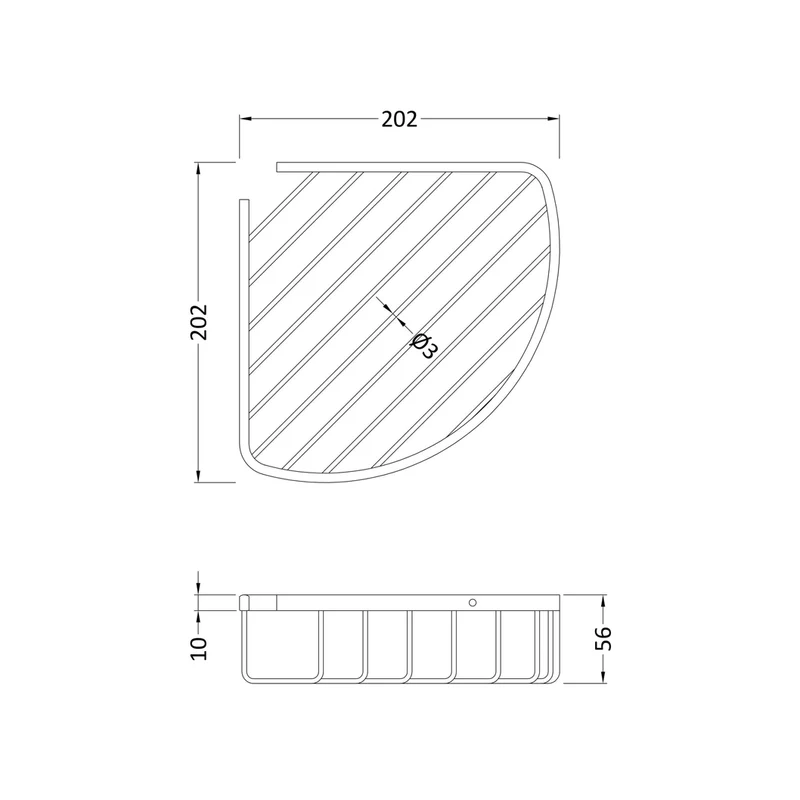 Hudson Reed Shower Parts Deep Corner Basket Trad Chrome Brass 82x255x156mm