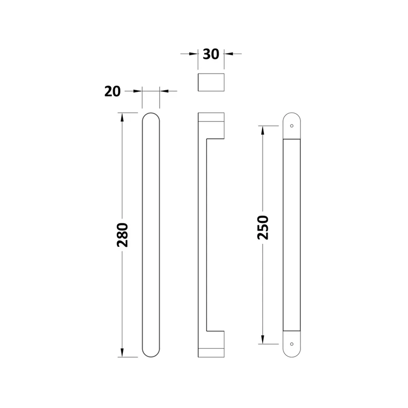 Hudson Reed Enclosure Accessories Alternative Single Handle Apex (250mm Centres) Contemp Chrome Stainless Steel 280x20x30mm