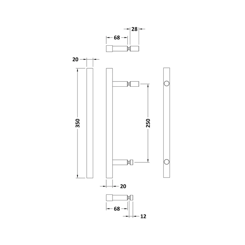 Hudson Reed Enclosure Accessories Matrix Handle Sub Assembly Contemp Chrome Stainless Steel 350x20x68mm